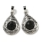 Natural Lava Rock Pendants, Rack Plating Brass Hollow Teardrop Charms, Cadmium Free & Lead Free, Platinum, 29.5x19.5x7.5mm, Hole: 7.5x5mm