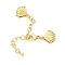 Cross Brass Micro Pave Cubic Zirconia Chain Extender, with Curb Chains and Lobster Claw Clasps, Shell, Real 14K Gold Plated, 75.5mm