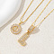 2Pcs 2 Styles Brass Pave Clear Cubic Zirconia Initial Pendant Necklace Sets, Golden, Letter L, 17.72 inch(45cm), 1pc/style