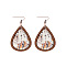 Wood Dangle Earrings, Red Copper, Teardrop with Pattern, Red Copper, Antique White, 80x36mm