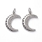 Brass Micro Pave Clear Cubic Zirconia Pendants, with Jump Rings, Moon with Star, Platinum, 19x13x3mm, Hole: 3mm