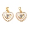 Brass Micro Pave Clear Cubic Zirconia Pendants, with Shell, Heart Charm, Real 18K Gold Plated, 13x12.5x3.5mm, Hole: 4.5x2.5mm