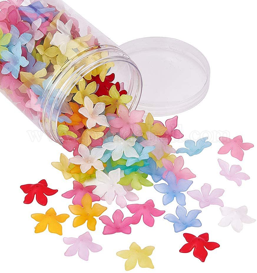 Shop PandaHall Elite about 200g 10 Colors Flower Acrylic Beads Transparent Lily Flower Bead Caps