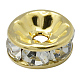 ラインストーンスペーサービーズ  銅  グレードA  フラットラウンド  ゴールデンの金属色  透明  サイズ：直径約8mm  厚さ4mm  穴：1.5mm X-RB-H035-8-1