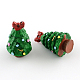クリスマスツリーの樹脂ペンダント  鉄パーツ  プラチナ  濃い緑  37x22x22mm  穴：1.5mm X-RESI-R136-04-1