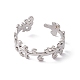 304 Stainless Steel Leafy Branch Wrap Open Cuff Ring for Women RJEW-C045-20P-2