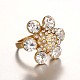 316 de acero inoxidable de los anillos de dedo flor del rhinestone tono dorado de la señora elegante RJEW-J066-67-19mm-2