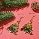 Aretes colgantes de árbol de navidad con cuentas de vidrio EJEW-JE05270-2