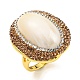 Natural Shell Oval Open Cuff Ring with Rhinestone RJEW-D005-04G-1