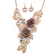 Fashion Women Jewelry Zinc Alloy Glass Rhinestone Flower Bib Statement Necklaces & Earrings Jewelry Sets NJEW-BB15098-3