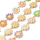304 cadena de eslabones de flor de margarita de acero inoxidable con esmalte AJEW-J035-03G-13-1