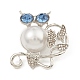 Broche de búho con perlas de imitación de plástico ABS y rhinestone JEWB-Q030-12S-1