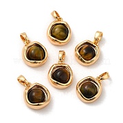 Плоские круглые подвески из латуни с натуральным тигровым глазом KK-M270-39G-01