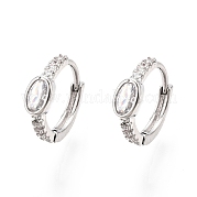Glass Oval Hoop Earrings with Cubic Zirconia EJEW-G321-01P-01