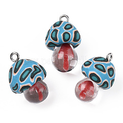 Ciondoli in fimo fatti a mano, con lavorazione a lume fatta a mano e passante in ferro placcato platino, fungo, pomodoro, 24~29x15~17x15~17mm, Foro: 2~3 mm