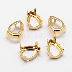 Latón en forma de lágrima plana para coser en los ajustes de las puntas, ajustes de garra para rhinestone en punta, abrir de nuevo la configuración, dorado, 18x13x0.4mm, aptos para 13x18 cabuchones mm
