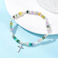 Bracelets à breloques en acier inoxydable 304 avec croix&nbsp;BJEW-JB13112