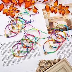 Pulsera de cuentas trenzadas con inicial de rhinestone de cristal&nbsp;BJEW-SW00037-07