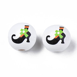 Perles en bois naturel imprimé halloween&nbsp;WOOD-S057-076