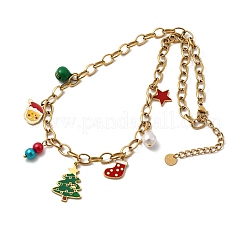 Halsketten mit Weihnachtsbaum-Weihnachtsmann-Anhänger aus 304 Edelstahl&nbsp;NJEW-Z092-03G