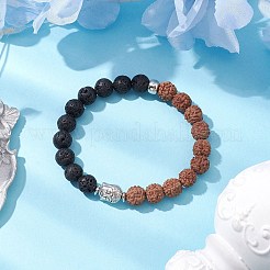 Runde Stretch-Armbänder aus natürlichem Lavastein und natürlichen Rudraksha-Perlen&nbsp;BJEW-TA00527