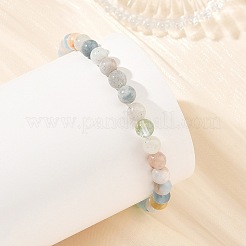 Braccialetti elasticizzati con perline rotonde di acquamarina naturale da 6 mm&nbsp;BJEW-JB14423