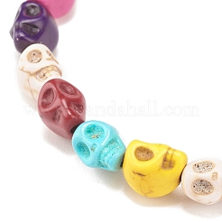Pulsera elástica con cuentas de calavera de turquesa sintética (teñida)&nbsp;BJEW-JB08054