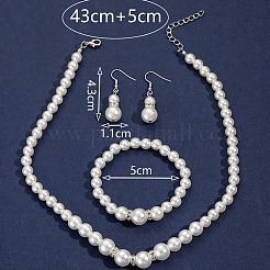 Armbänder & Ohrhänger & Halsketten-Sets aus Kunststoff mit Kunstperlen und runden Perlen für Damen&nbsp;FS-WG77A0B-01