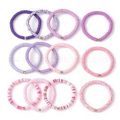 12 pièces 12 couleurs polymère argile heishi surfeur bracelets extensibles sertis de perles en plastique&nbsp;BJEW-JB09548