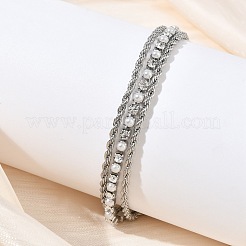 Braccialetti a doppio strato da donna in acciaio inossidabile 304 con catena a corda e strass.&nbsp;BJEW-F540-07P