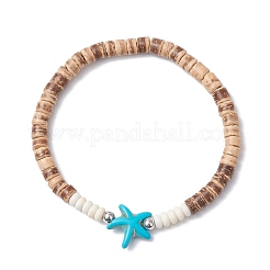 Braccialetti elastici in cocco naturale con perline sintetiche turchesi per uomo e donna&nbsp;BJEW-JB11739-01