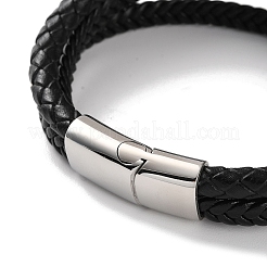 Geflochtene mehrsträngige Armbänder aus schwarzem PU-Leder für Herren&nbsp;BJEW-K243-09AS