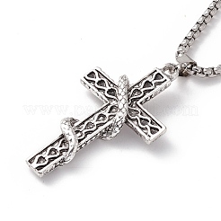 Collier pendentif croix en alliage avec serpent et chaînes en acier inoxydable 304&nbsp;NJEW-C007-09AS