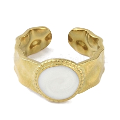 Ionenbeschichtung (IP) 304 Edelstahl Emaille flache runde Manschette Fingerringe&nbsp;RJEW-L107-061G-01