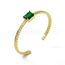 Bracciale rigido con polsino aperto rettangolare in vetro verde&nbsp;BJEW-I307-01G