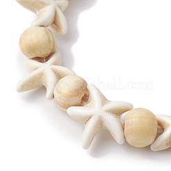 Strand Seestern färben synthetische türkisfarbene Perlen Stretch-Armbänder&nbsp;BJEW-JB10289-01