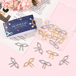 16 Stück 2 Farben Rack Plating Messing Pavé klar Zirkonia Bowknot Verbinder Charms&nbsp;KK-SC0006-77