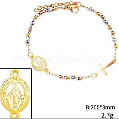 Bracciale in acciaio inossidabile 304 con Gesù e maglie incrociate con 201 catene di perline in acciaio inossidabile&nbsp;BJEW-WH0012-20A