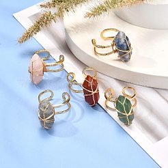 Mit kupferdraht umwickelter natürlicher edelstein verstellbare ringe für damen&nbsp;RJEW-JR00386