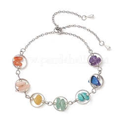 Bracelet à maillons en laiton avec anneaux chakra et perles de pierres précieuses naturelles et synthétiques mélangées&nbsp;BJEW-TA00717-02