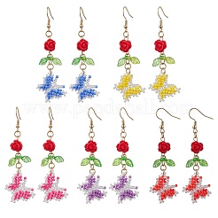 Boucles d'oreilles pendantes en forme de papillon avec perles de rocaille en verre&nbsp;EJEW-MZ00347
