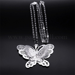 Colliers pendentif papillon creux en acier inoxydable 201 avec strass en cristal 3D pour femmes&nbsp;NJEW-K283-30P