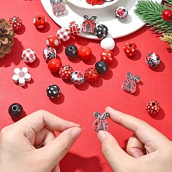 70 pièce de perles rondes en bois imprimé de 14 styles avec cordon de jute de 10 m&nbsp;WOOD-YW0001-18