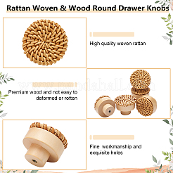30 x runde Schubladenknöpfe aus Rattangewebe und Holz.&nbsp;DIY-WA0001-09