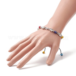 Braccialetto di perline intrecciate in vetro e lega con malocchio colorato a lume per donna&nbsp;BJEW-JB09267-02