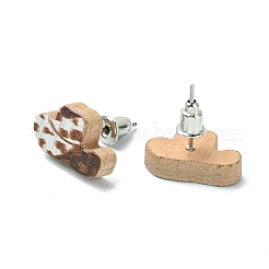 Orecchini a bottone in legno di pioppo&nbsp;EJEW-G376-01E