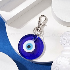 Decorazioni pendenti piatte rotonde fatte a mano con occhio maligno&nbsp;HJEW-JM02384