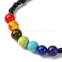 Bracelet extensible en perles de verre et pierres précieuses mélangées naturelles et synthétiques pour femme&nbsp;BJEW-JB09658