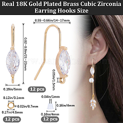 12 crochet de boucle d'oreille en laiton avec zircone cubique&nbsp;DIY-CN0002-83