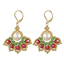 Pendientes navideños de acero inoxidable 304 con cuentas de vidrio y cierre de palanca.&nbsp;EJEW-MZ00822